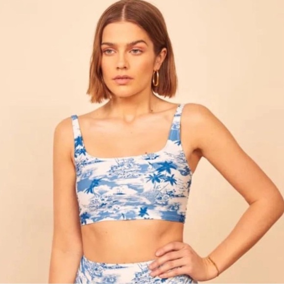 Reformation Harbor Longline Scoop Neck Bikini Top In Island Blue NWT Size Small - Picture 3 of 10